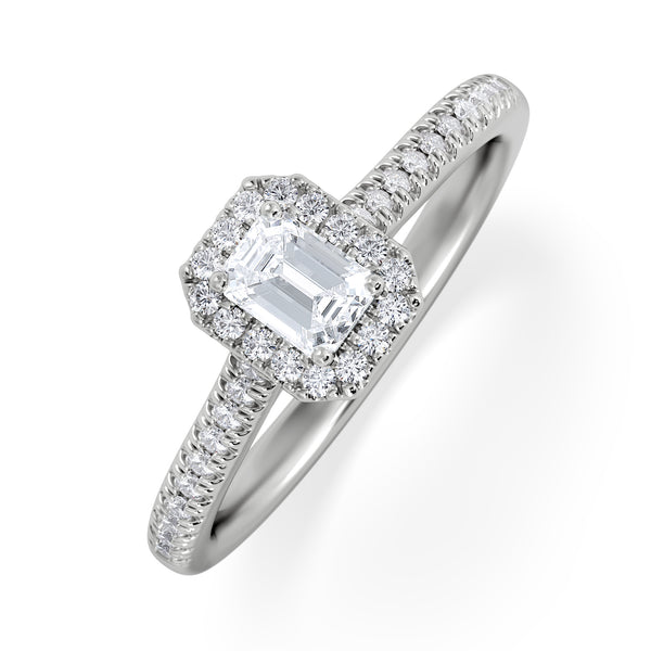 Lumia Emerald Cut Lab Diamond Halo Ring 0.50ct F/VS in 925 Silver